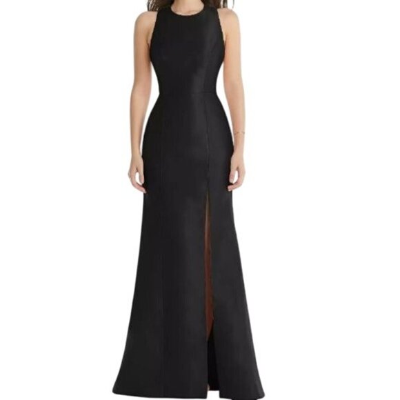 ALFRED SUNG Dresses & Skirts - NEW Alfred Sung Jewel Neck Bowed Open-Back Trumpet Dress w/ Front Slit, Black, 0